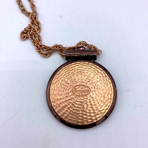 Heidi Klum Wildlife Round Pendant Necklace  Rose Good/Copper Tone Measures 28” - Picture 5 of 10